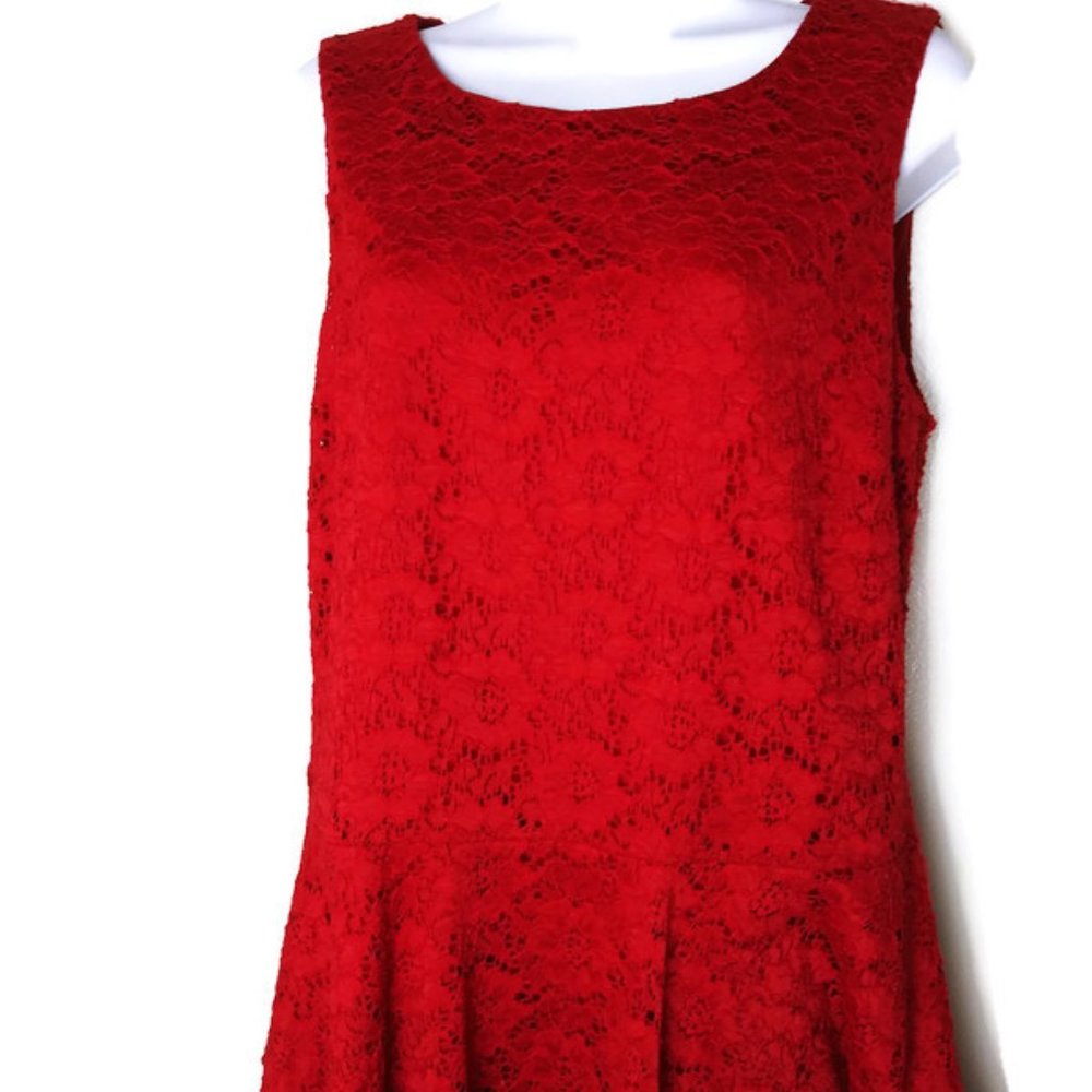 ELLEN TRACY BLOUSE TOP RED LACE